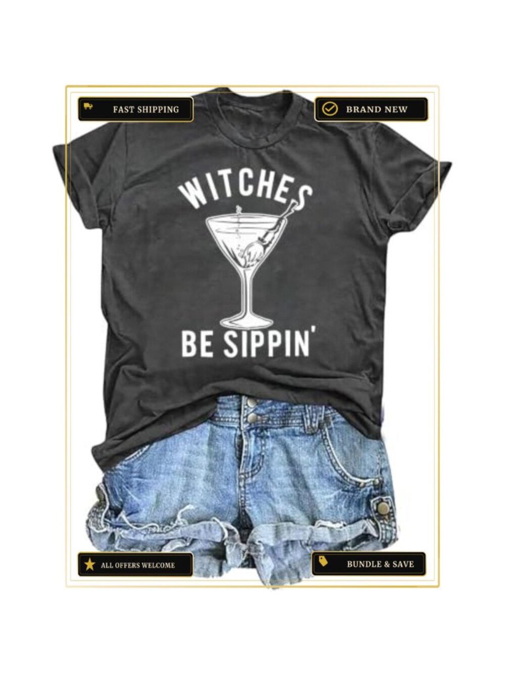 Witches Be Sippin Halloween Witch T-Shirt Short Sleeve Funny Ghost Drinking Tee